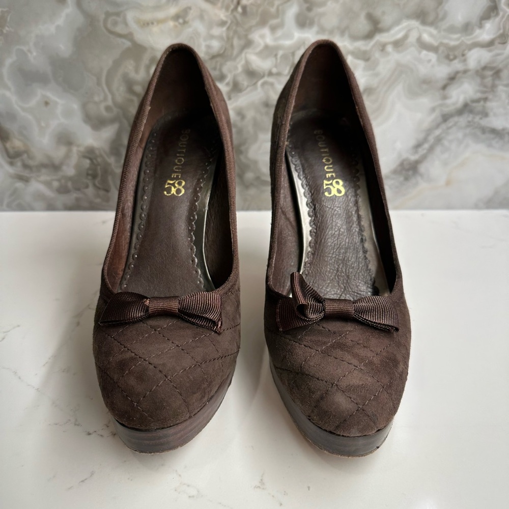 Boutique 58 Suede Bow Toe Heels